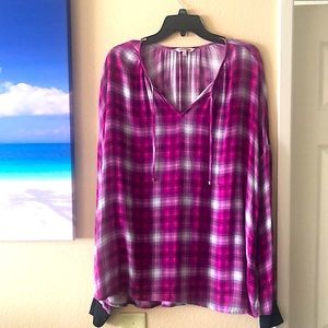 Long Sleeve Plaid Blouse